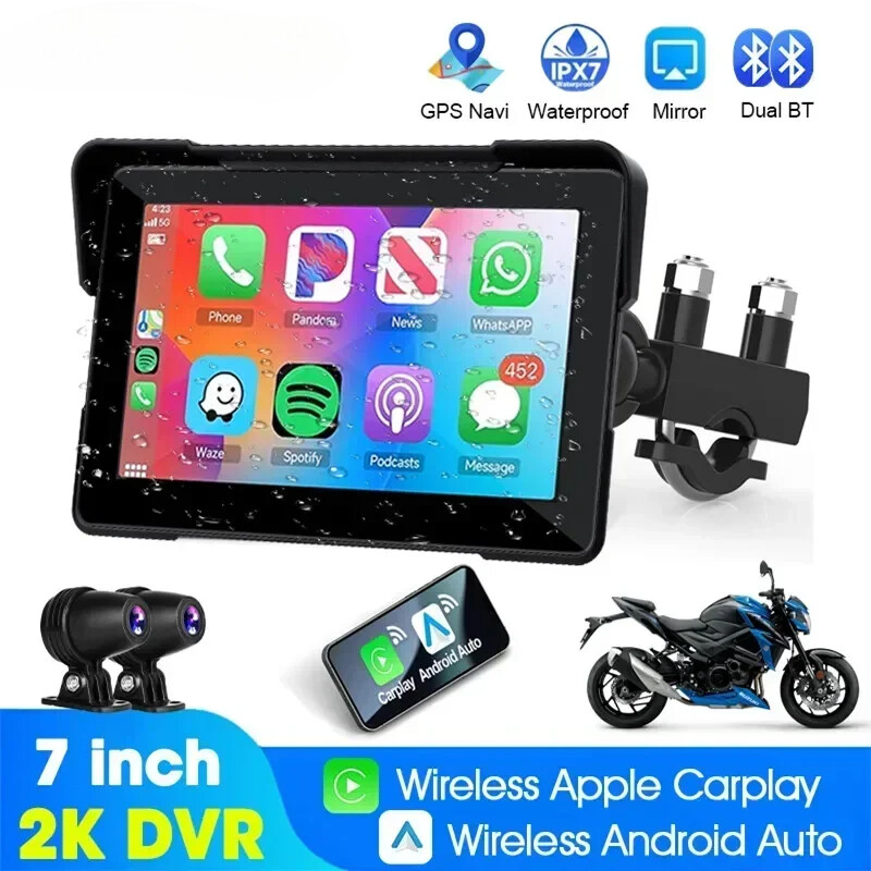 5/7 inch Portable Carplay Moto DVR GPS Navigation IPX7 Waterproof LCD Display