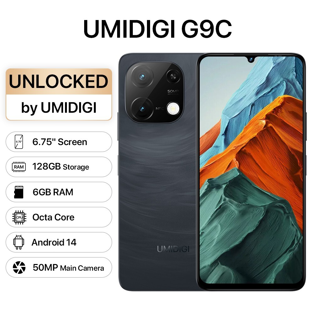 UMIDIGI G9C 6GB+128GB 6.75” Dual SIM 50MP NFC Android Unlocked Smartphone