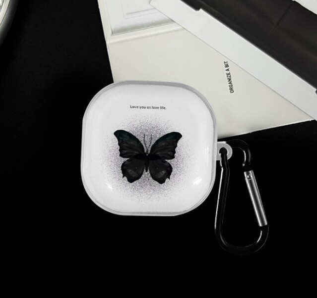 For Samsung Clear black protective case butterfly earphones
