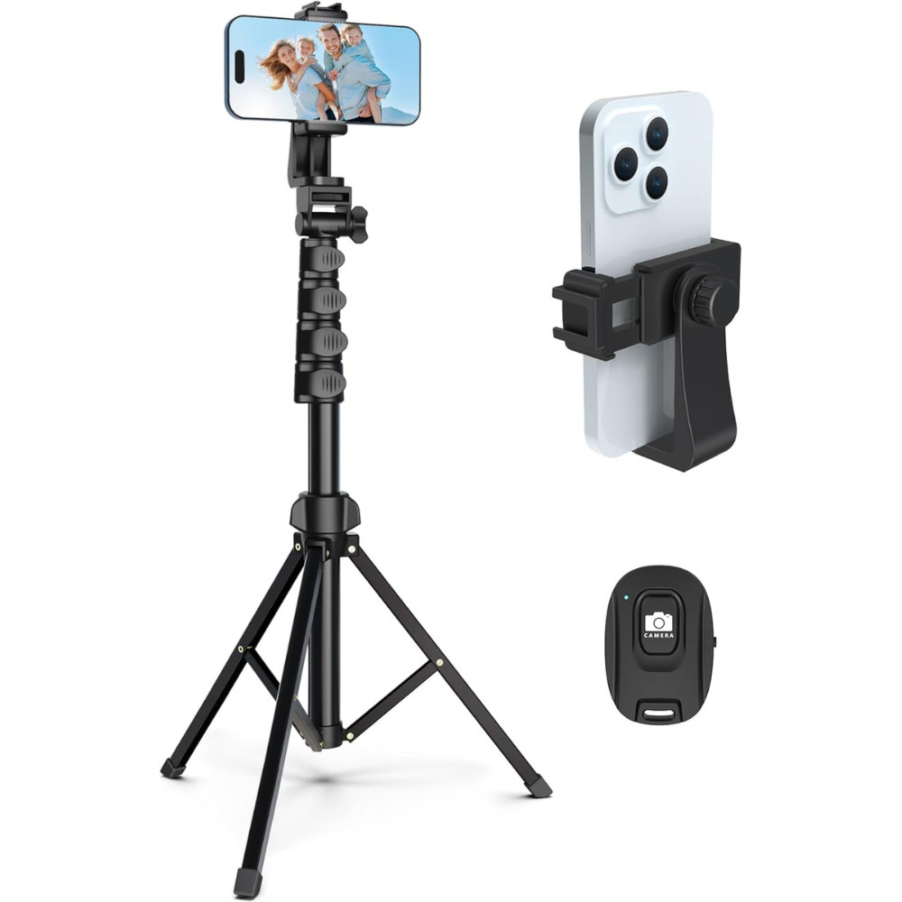 54” Cell Phone Tripod with Bluetooth Remote & 360° Holder for Camera iPhone
