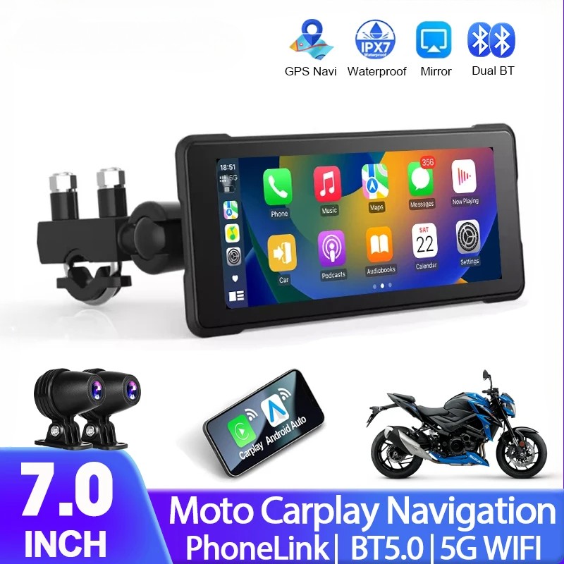 7 Inch Motorcycle Carplay Display GPS Navigation Wireless Carplay Android Auto