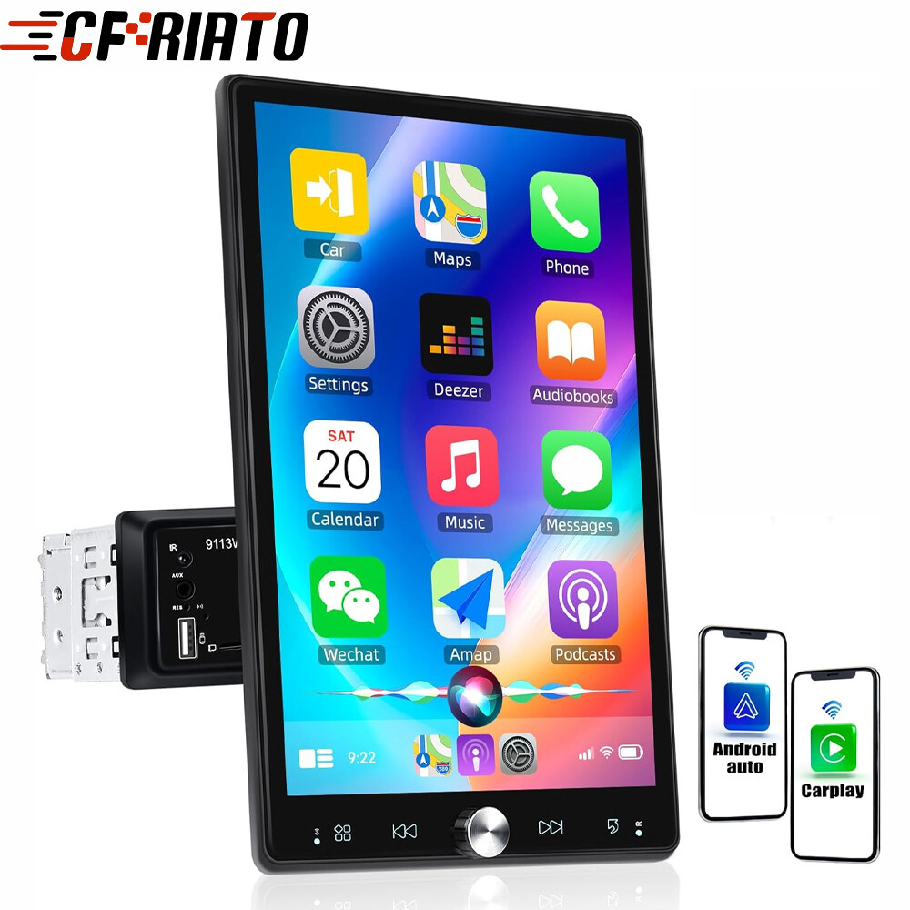 Car Stereo Radio 10.4” Single 1DIN Wireless Apple Carplay Android Auto Ratabale