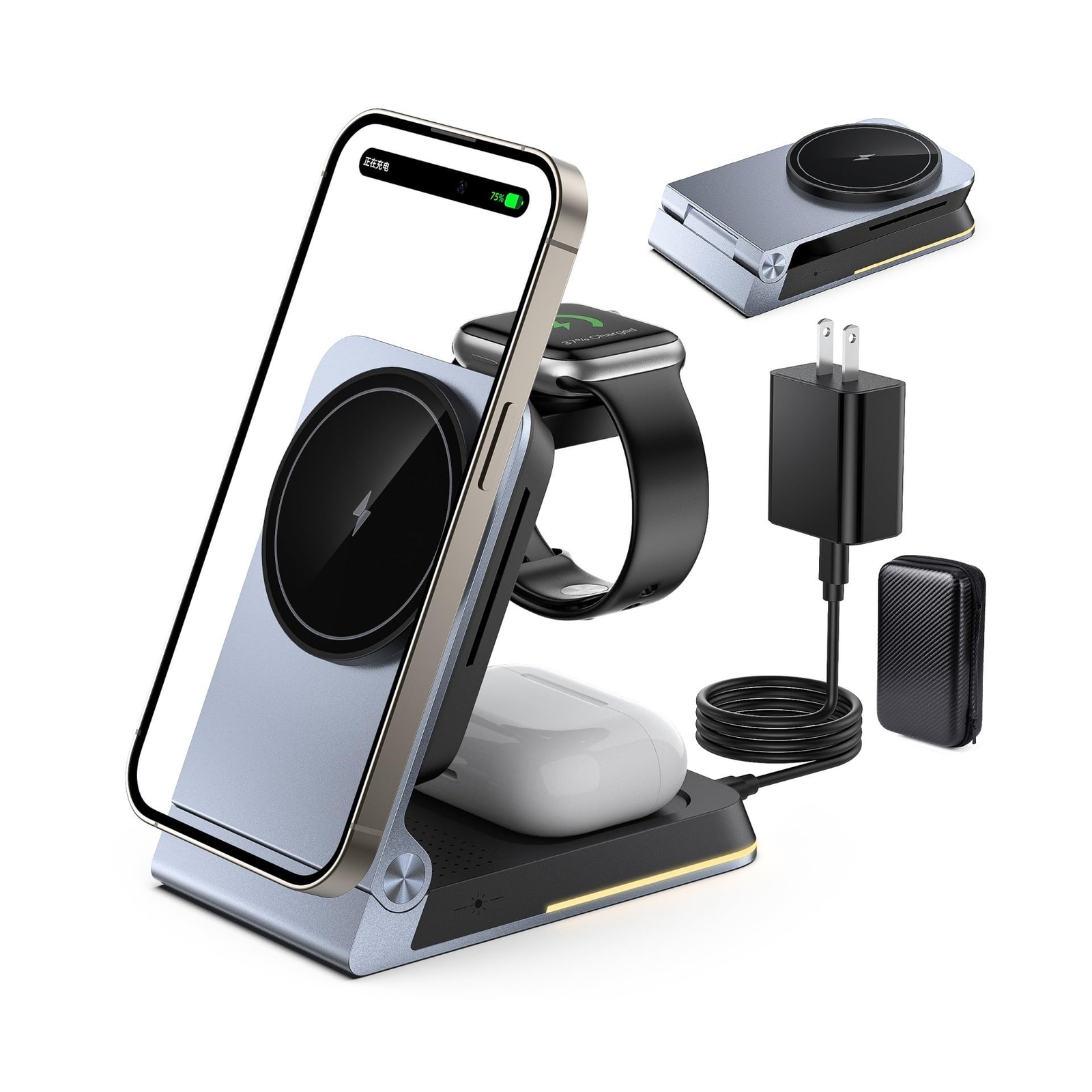 Aluminum 3 in 1 Wireless Charging Station,Foldable Wireless Charger for Apple…