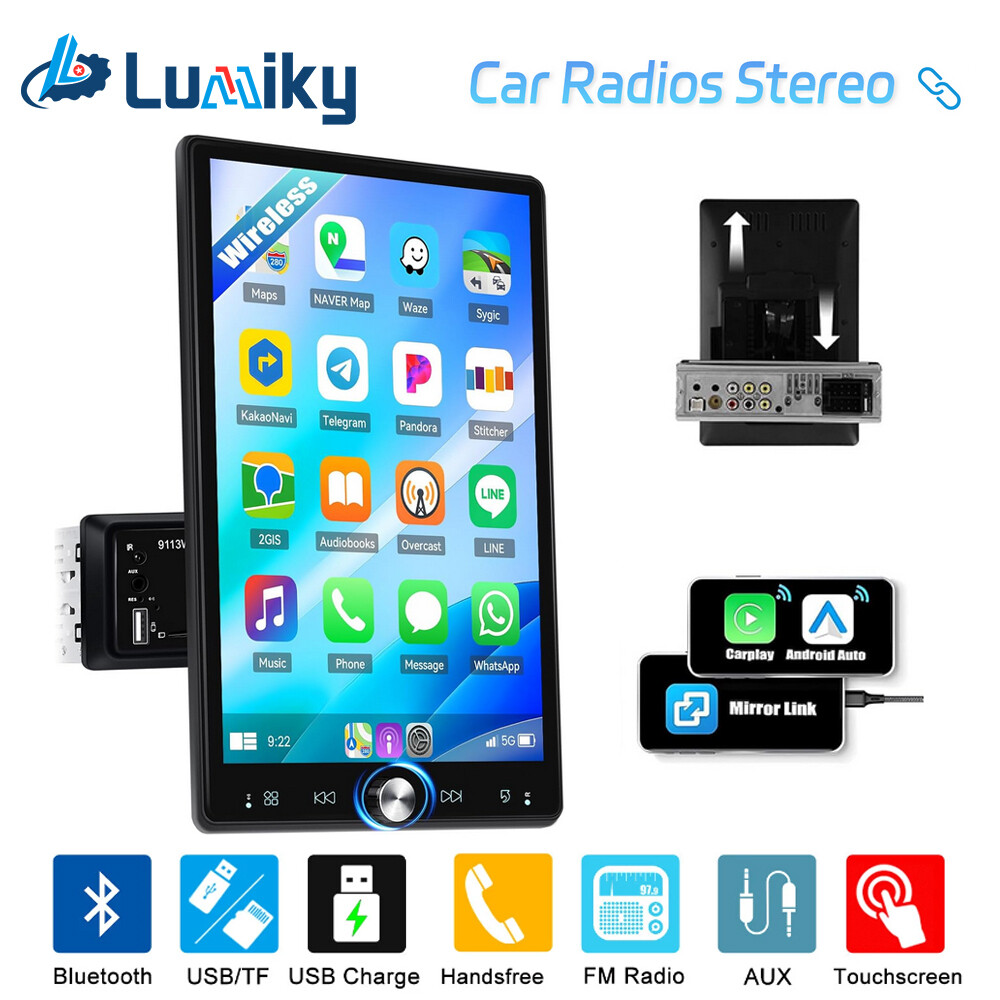 10.4″ Single 1 Din Touch Screen Stereo Radio Car Apple/Android Carplay Bluetooth