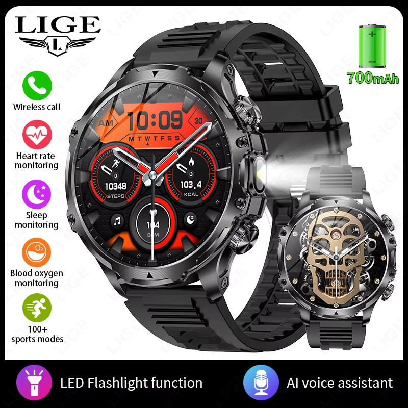 New 1.9″ AMOLED 416*416 Screen Smart Watches Flashlight Outdoors Sports Fitness