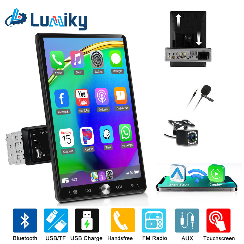 10.4″ Single 1 Din Touch Screen Stereo Radio Car Apple/Android Carplay BT+Camera