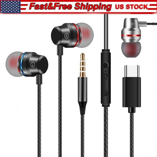 HIFI Bass Stereo Wired Earbuds Headset In-Ear Earphone Headphone MIC 3.5mm USB-C