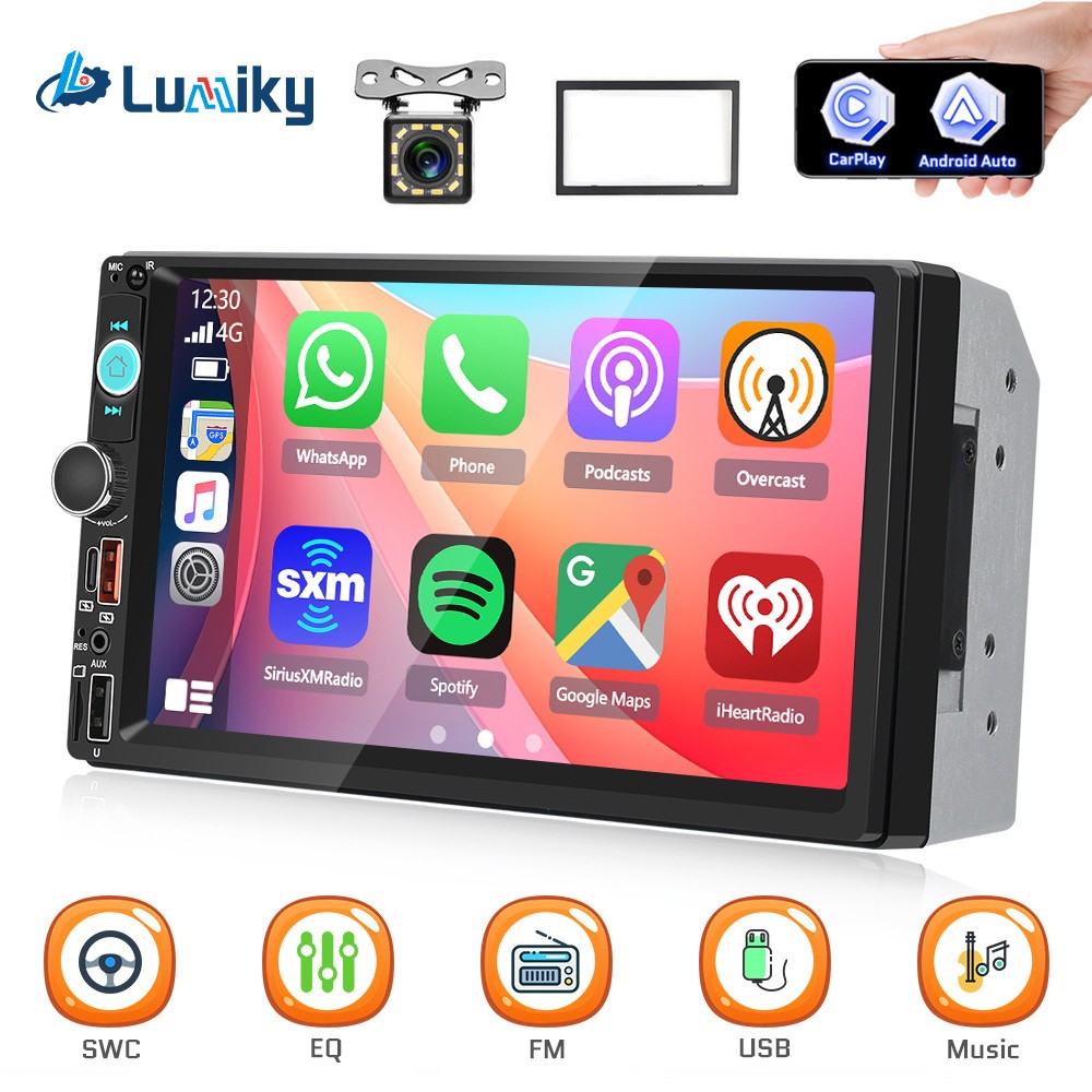 7″ 2 DIN Car MP5 Player Stereo Radio With Camera Touch Screen Wireless Carplay