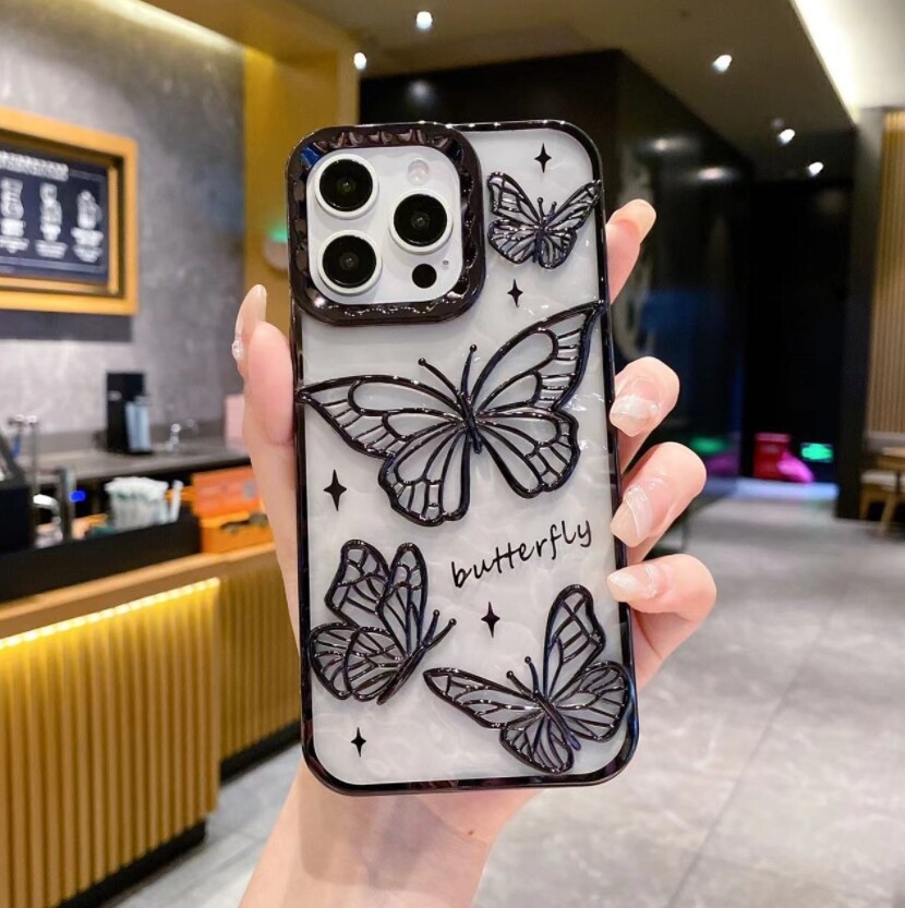 With a high-end clear For iPhone 16 15 Pro 3D butterfly electroplated phone case