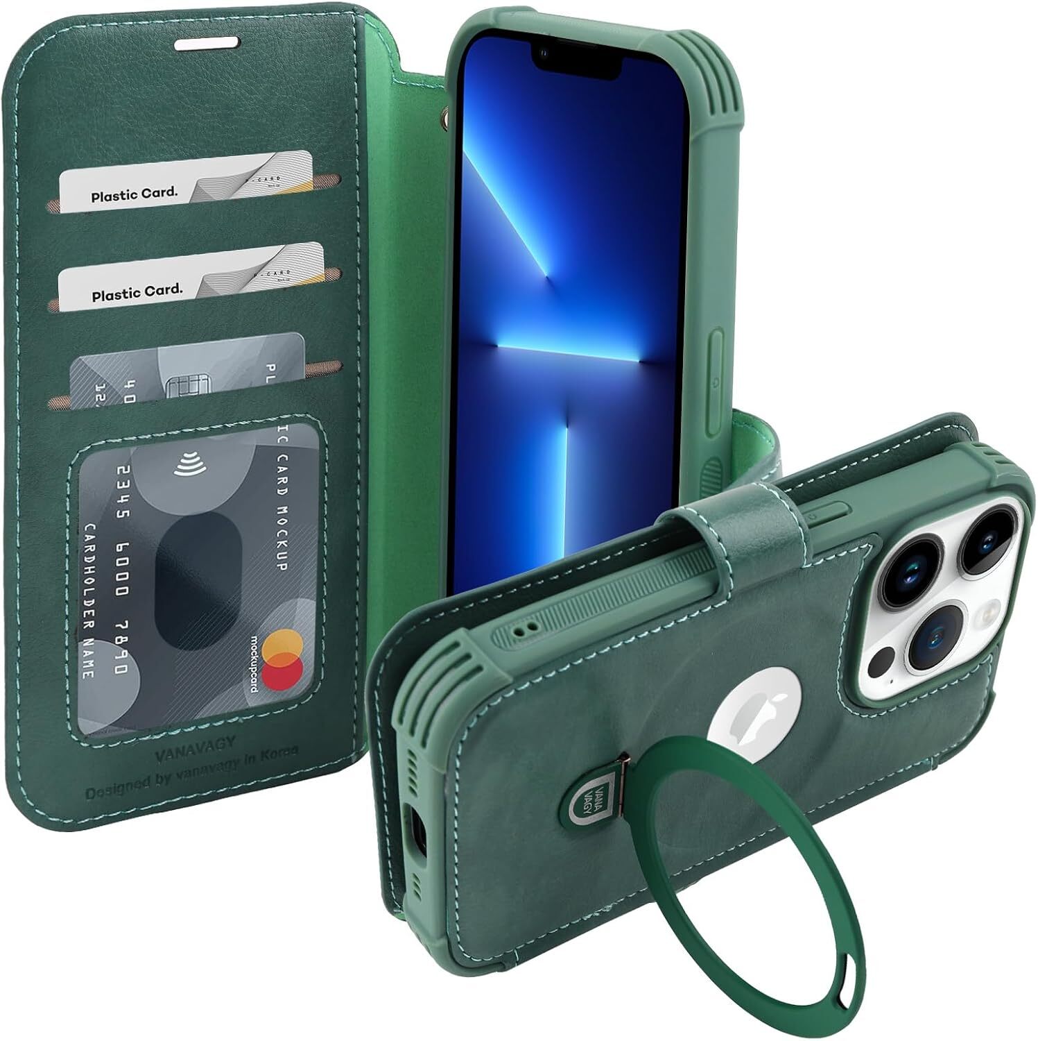 Wallet Case for iPhone 13 Pro Max Case Compatible for Magnetic Ring Holder