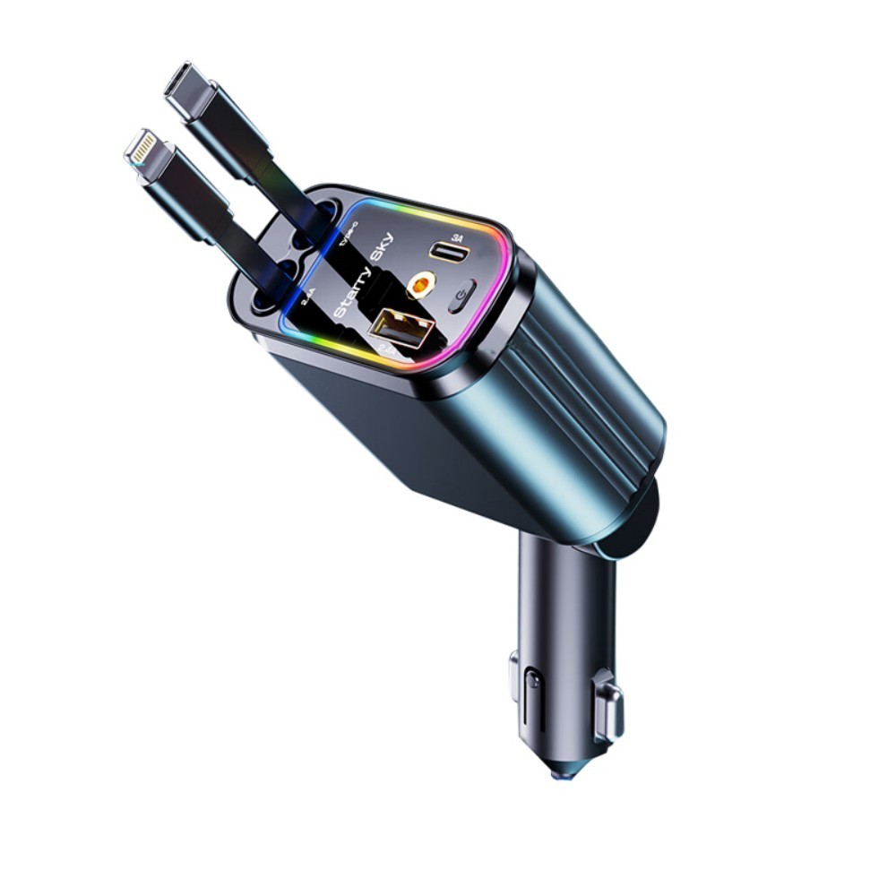 Retractable Car Charger 120W 4 in 1 Fast Phone Charger for iPhone 16/15/14/13/12