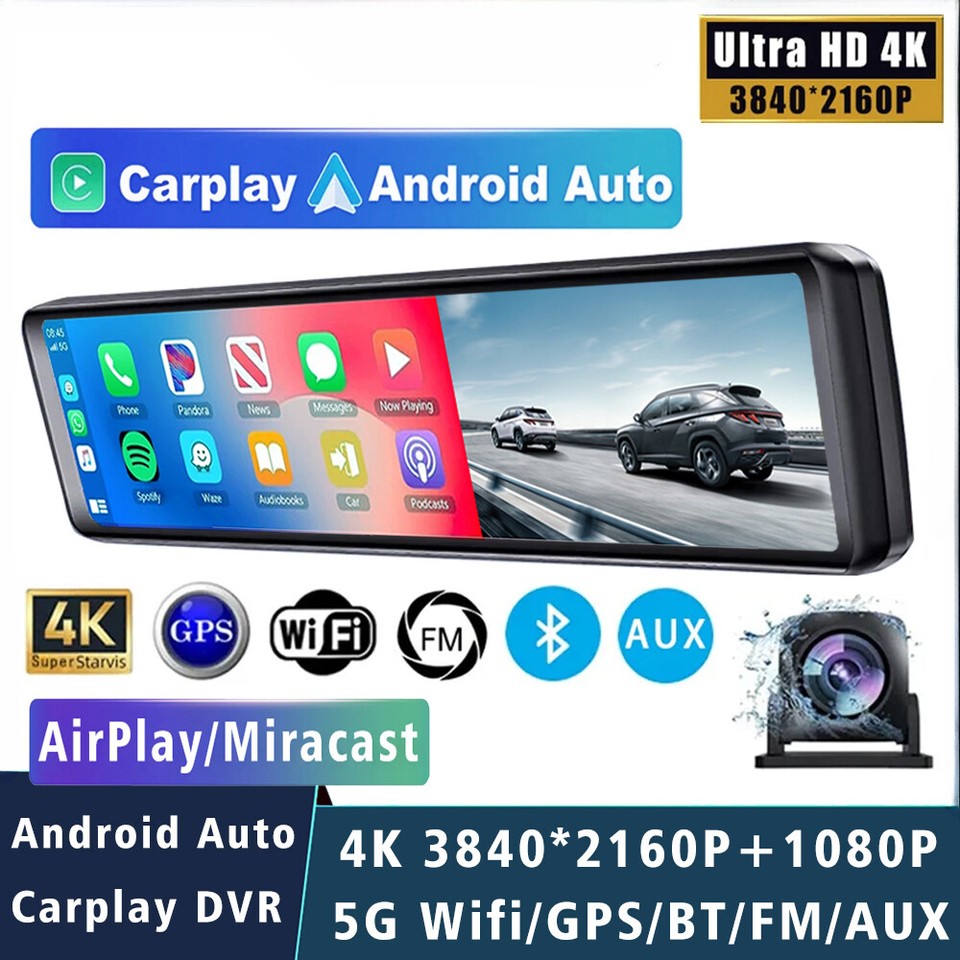 11.26″ 2160P Car Dvr Carplay Android Auto Dash Cam Mirror Dashcam Drive Recorder