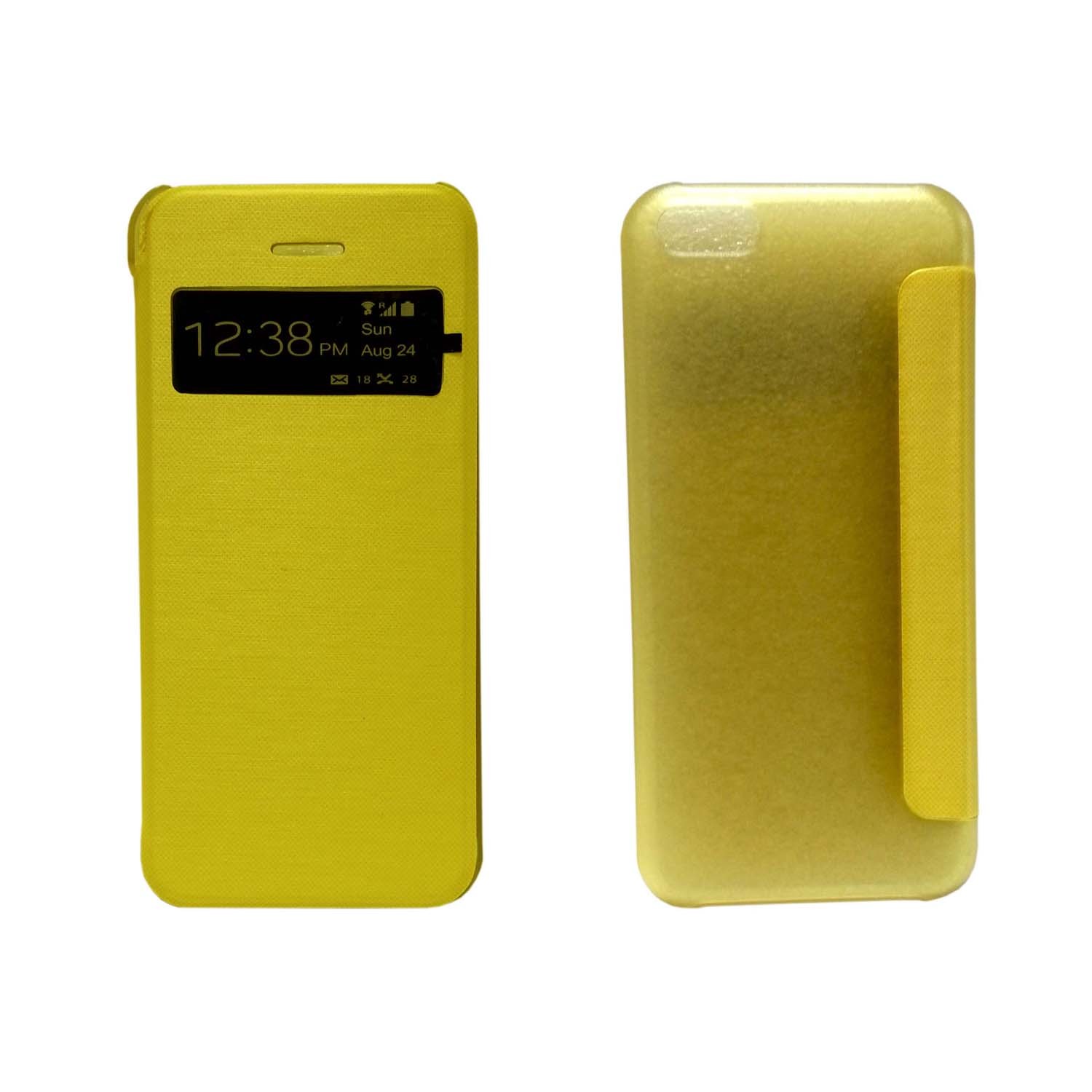 CASE FOR APPLE IPHONE 5C YELLOW BOOK FLIP CASE VIEW WINDOW PU LEATHER COVER