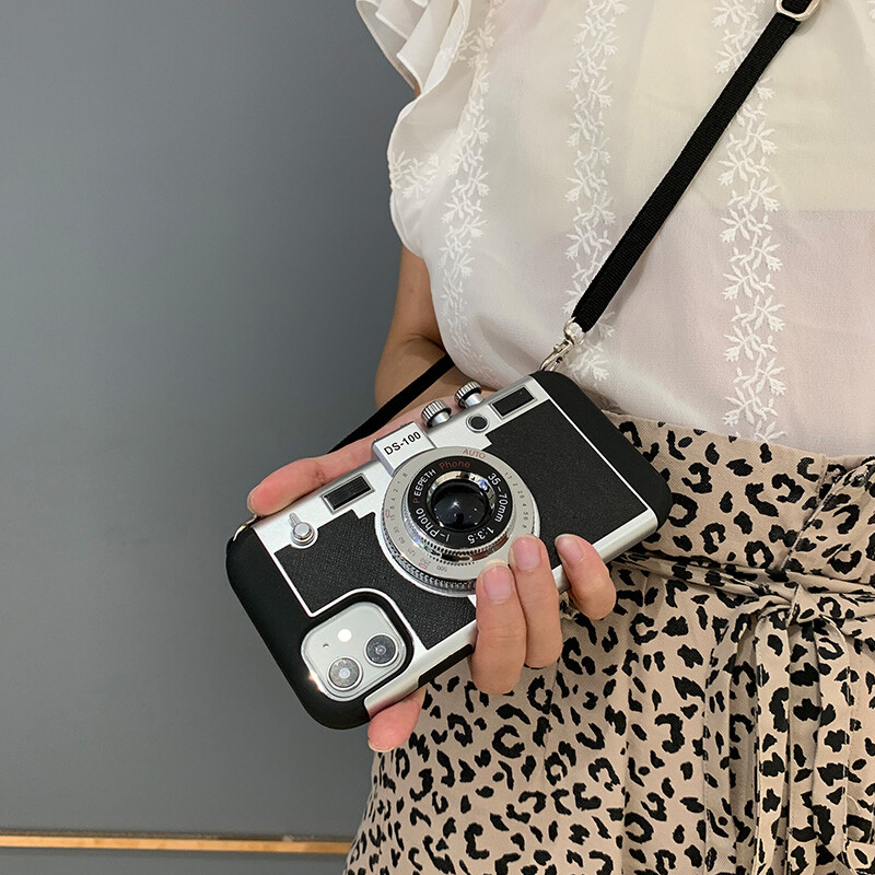 Cute Camera For iPhone 15 Pro Max 14 13 12 11 XS XR Phone Case Strap Shockproof