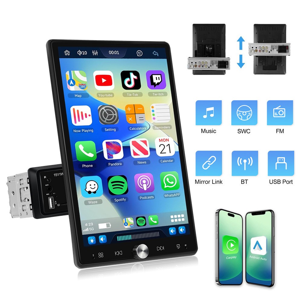 10.4″ Single 1Din Touch Screen Car Radio Wireless Carplay Android auto Vertical