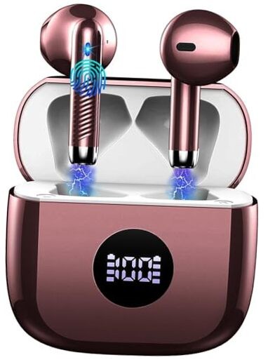 Wireless Earbuds, Bluetooth 5.4 Ear Buds LED Power Display Headphones Rose Gold