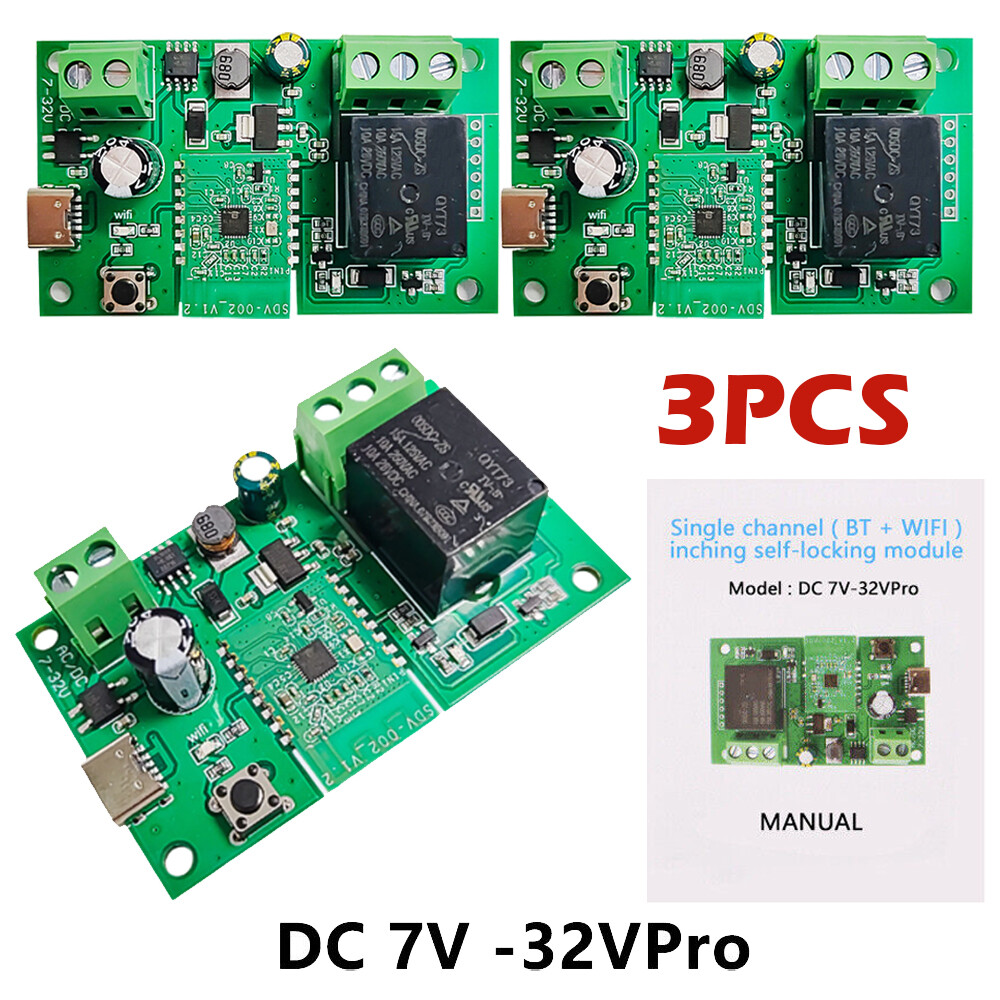 3PCS DC7-32V Smart APP Bluetooth WIFI Self-Locking Relay Switch Module Type-C