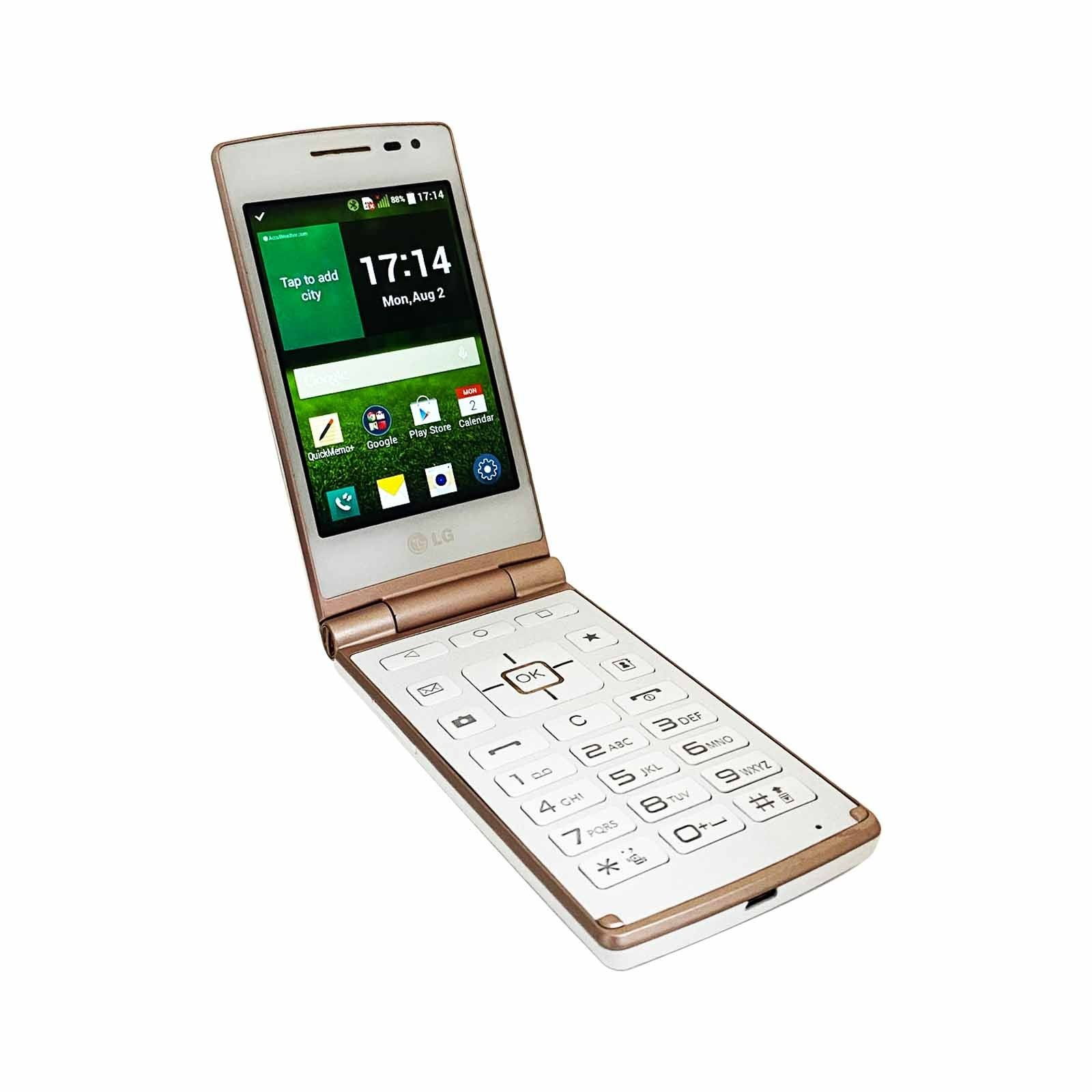 LG Wine Smart D486 White Unlocked 3G Android Flip Phone Keypad Touch 8MP 3.5in