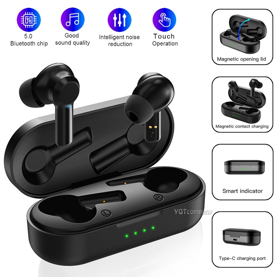Black Wireless Bluetooth Earbuds Headsets In Ear Earphones For iPhone 15 14 13