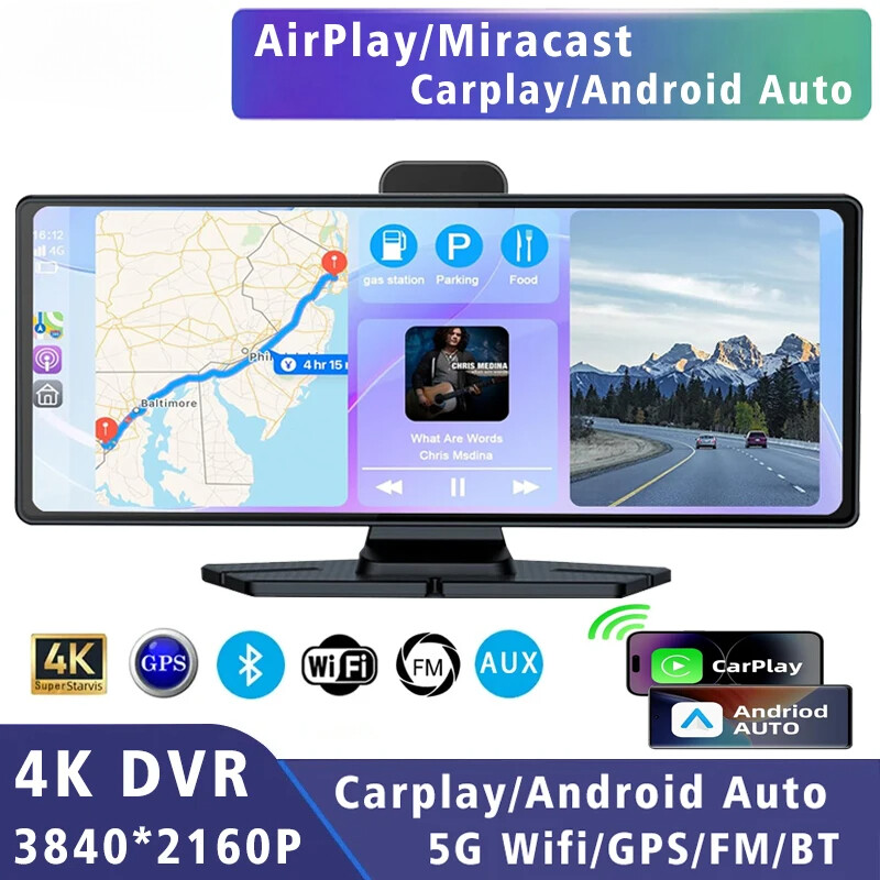 4K 3840*2160P 10.26 Inch Car Dvr Carplay Android-Auto Dash Cam Drive Recorder