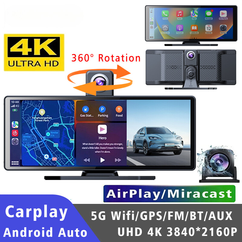 10.26″ 4K Dash Cam Carplay Android Auto GPS 5G WIFI FM BT Car Dvr 360 ° Rotation