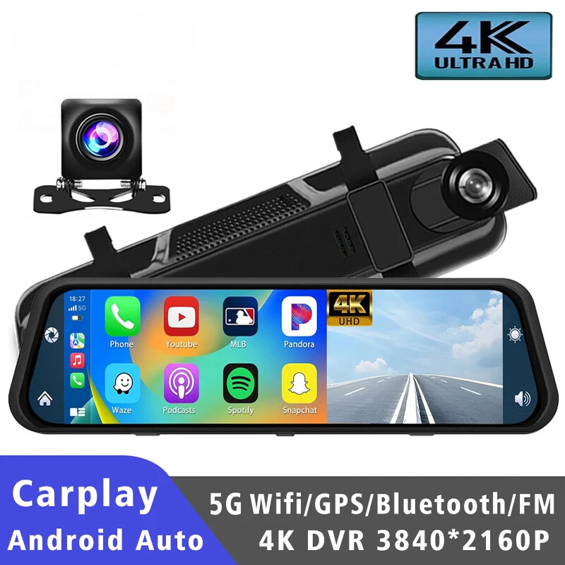 10″ Dash Cam 4K 3840*2160P Car Dvr Carplay Android Auto GPS 5G WIFI AUX Dashcam