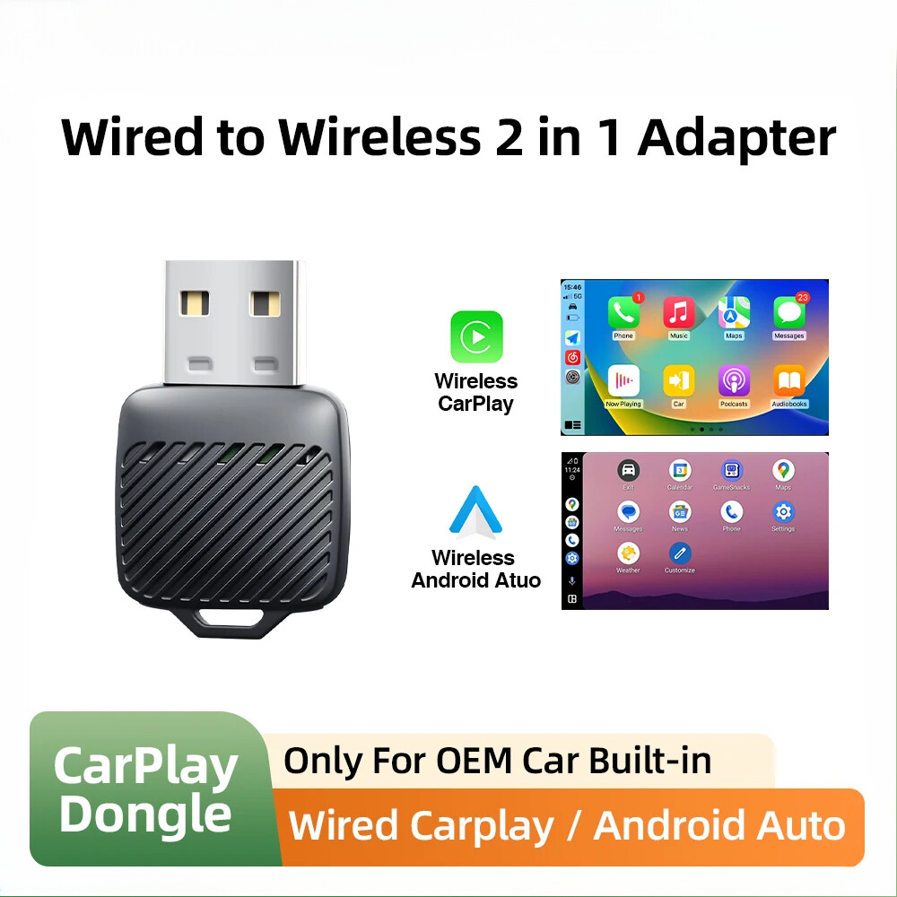 2 in 1 Mini Wireless CarPlay Dongle for OEM Car Radio Adapter Wired to Wireless