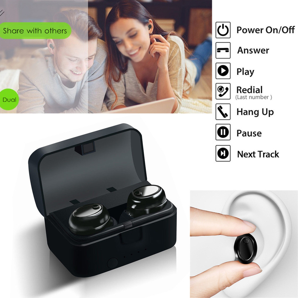 Bluetooth Headset Mini Earphones In-Ear Earbuds w/ Charging Case for iOS Android