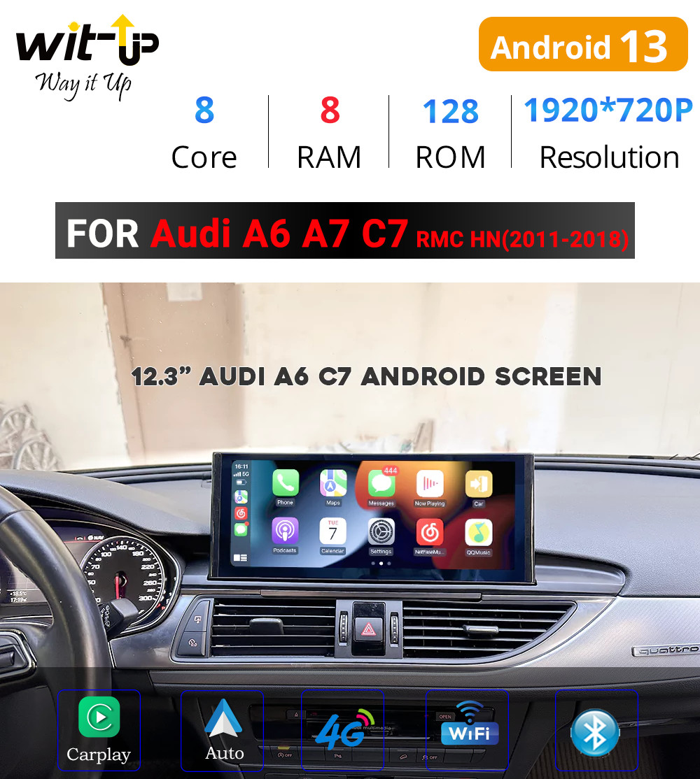 Carplay for Audi A6 A7 C7 2011-2018 Multimedia Player GPS Navigation  Android 13