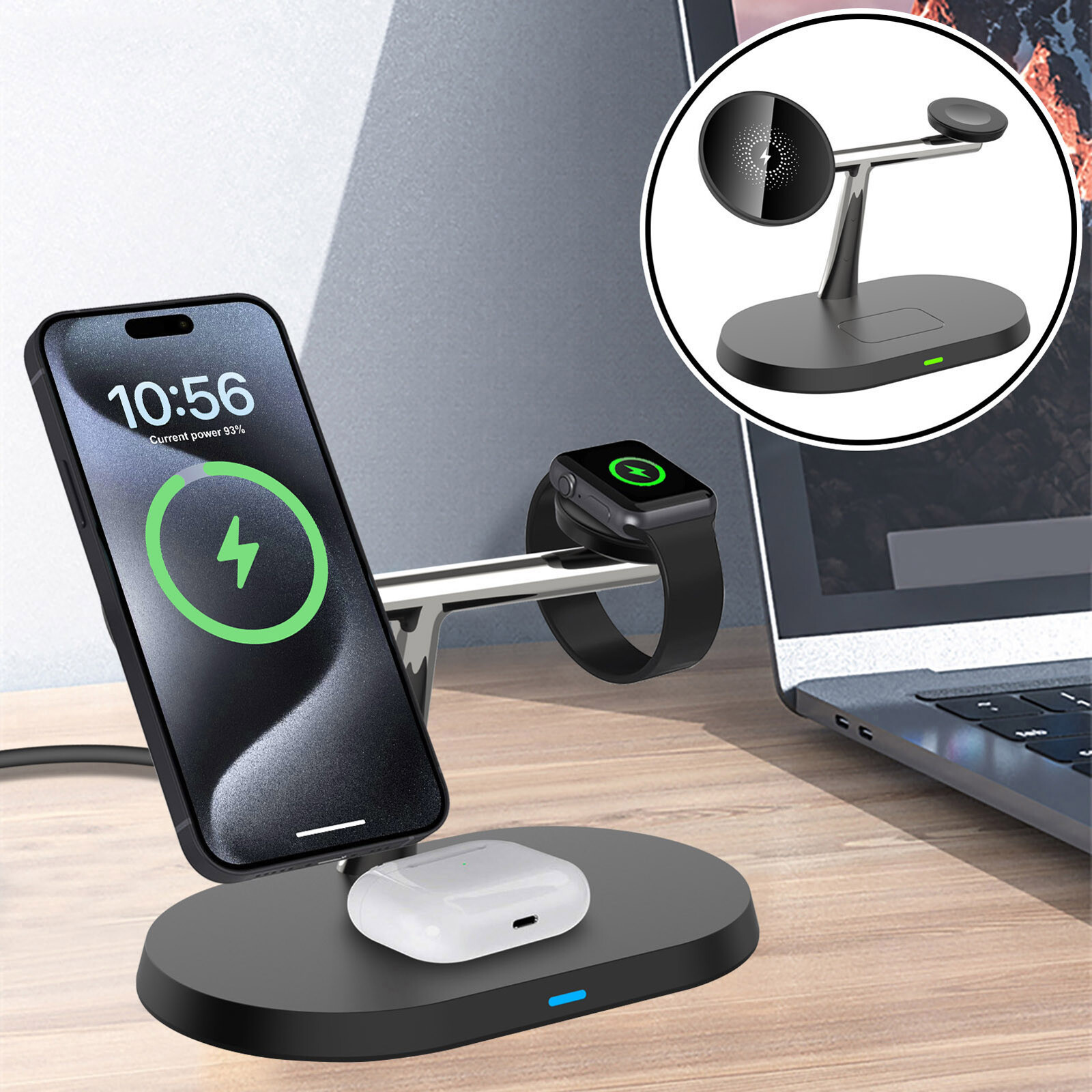 15W 3in1 Magnetic Wireless Charger Station For Apple Watch S10 Ultra 2 iPhone 16