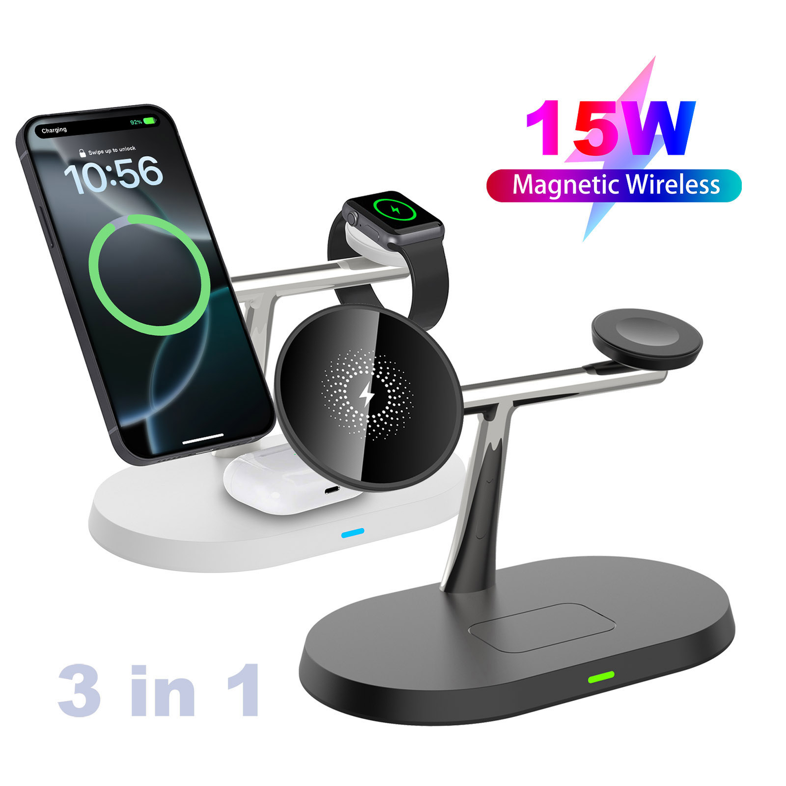 3in1 Magnetic Wireless Charger Dock Station For Apple Watch 10 9 8 iPhone 16 15
