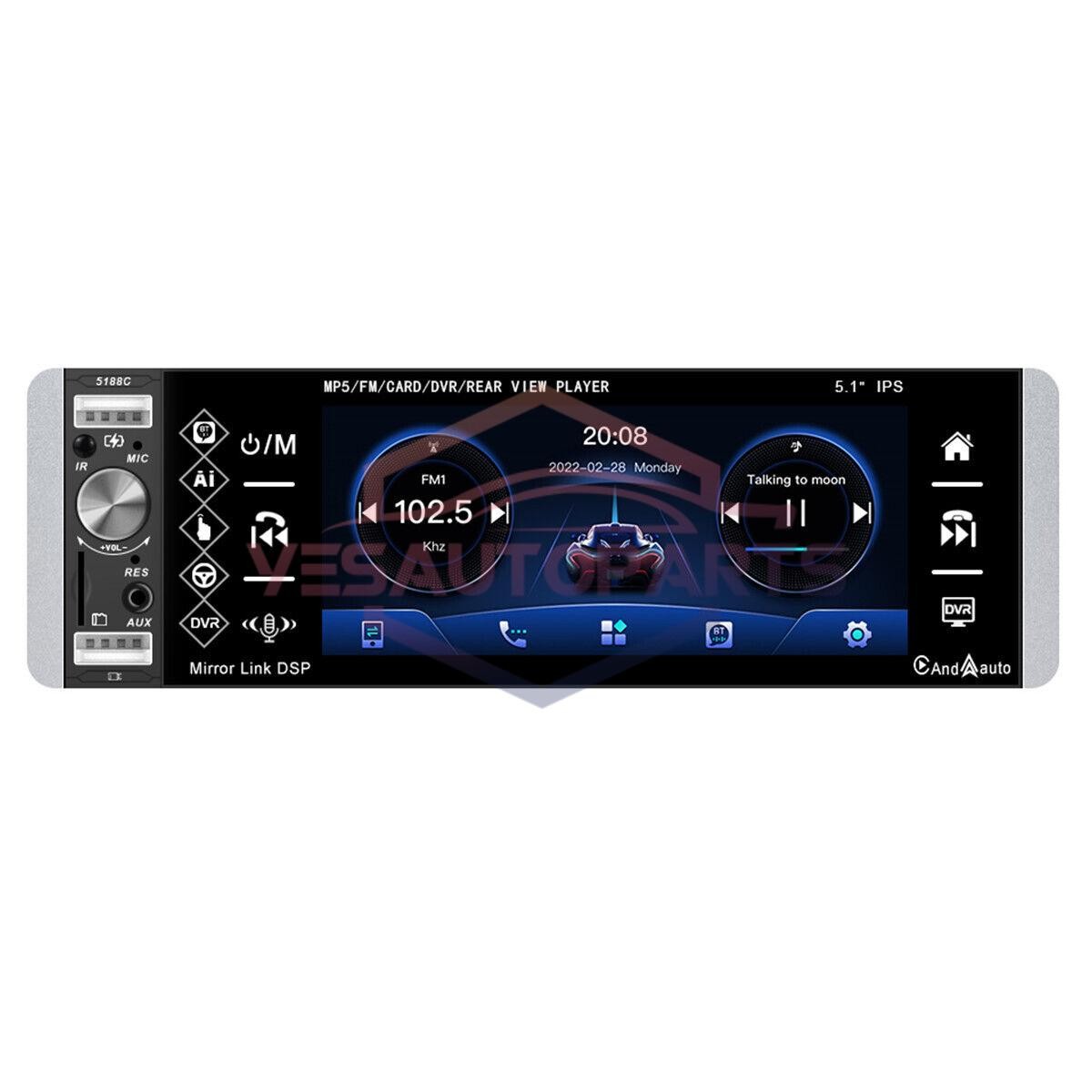 Single Din 5.1in HD Car Audio MP5 Player Bluetooth Stereo FM Radio Touch Screen