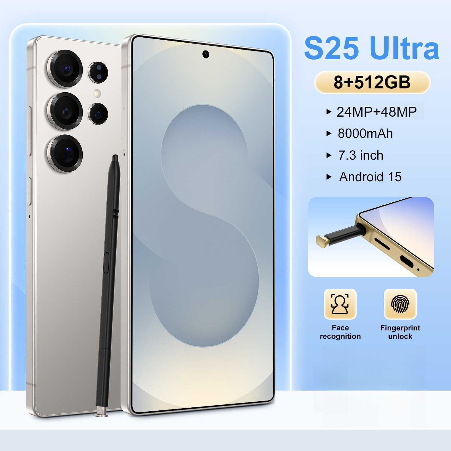 S25 Ultra Smartphone Factory Unlocked 7.3″ HD Android 8+512GB 8000mAh Dual SIM
