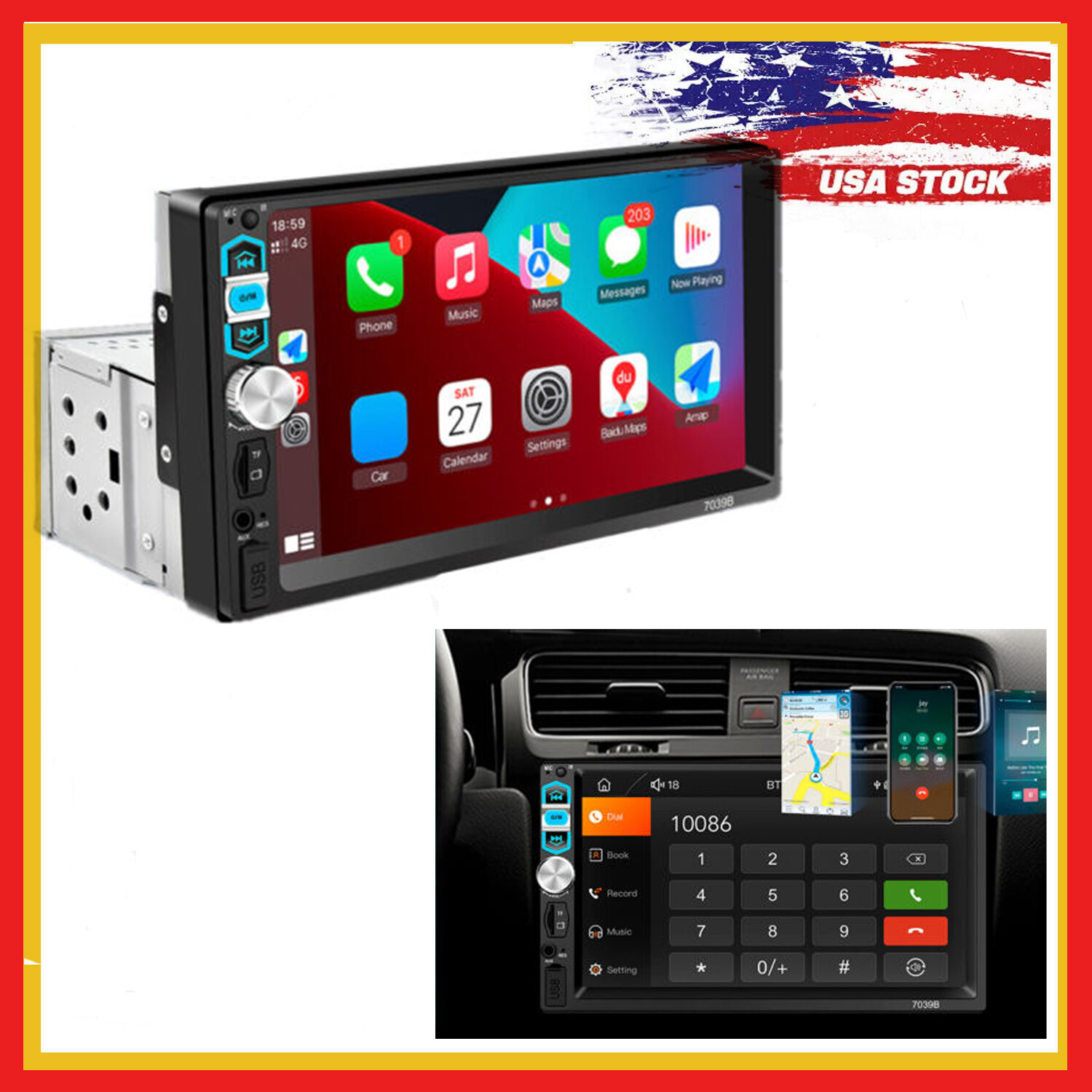 Touch Screen Car Stereo Radio Bluetooth For Apple Carplay Android Auto FM Player