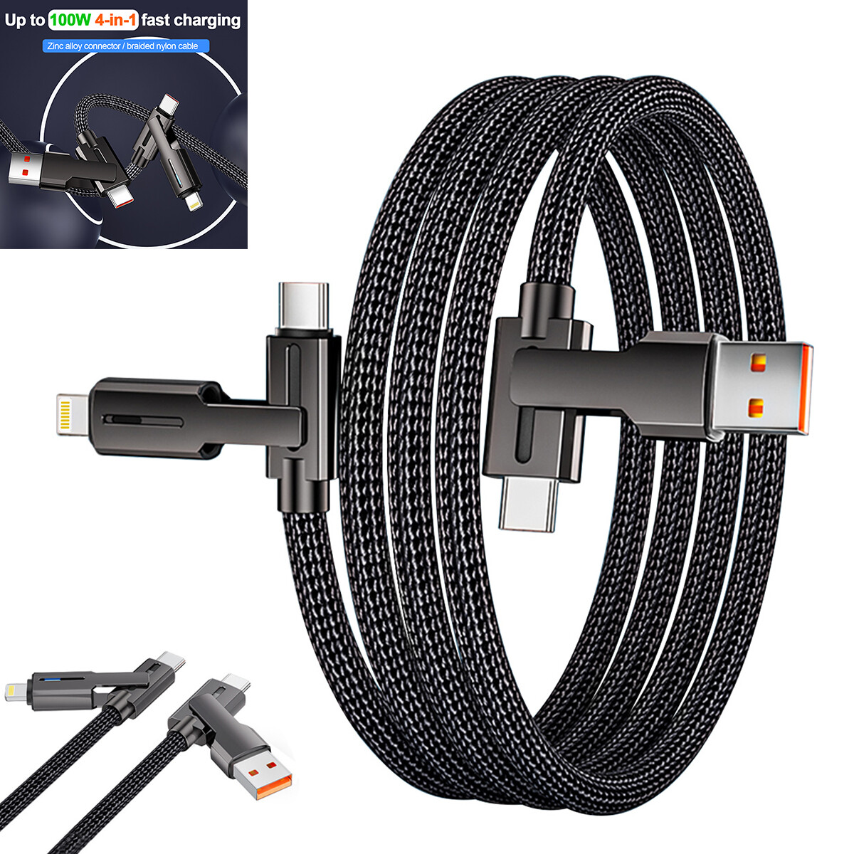 4in1 60W USB-C PD Cable Charger Cord for iPhone 16 15 14 13 Samsung S25 S24 S23+