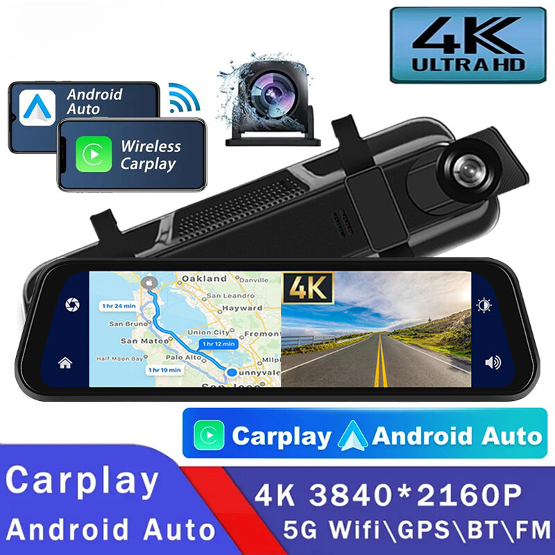 Dash Cam 4K 2160P Car Dvr Carplay Android RearView Mirror WIFI Drive Recorder