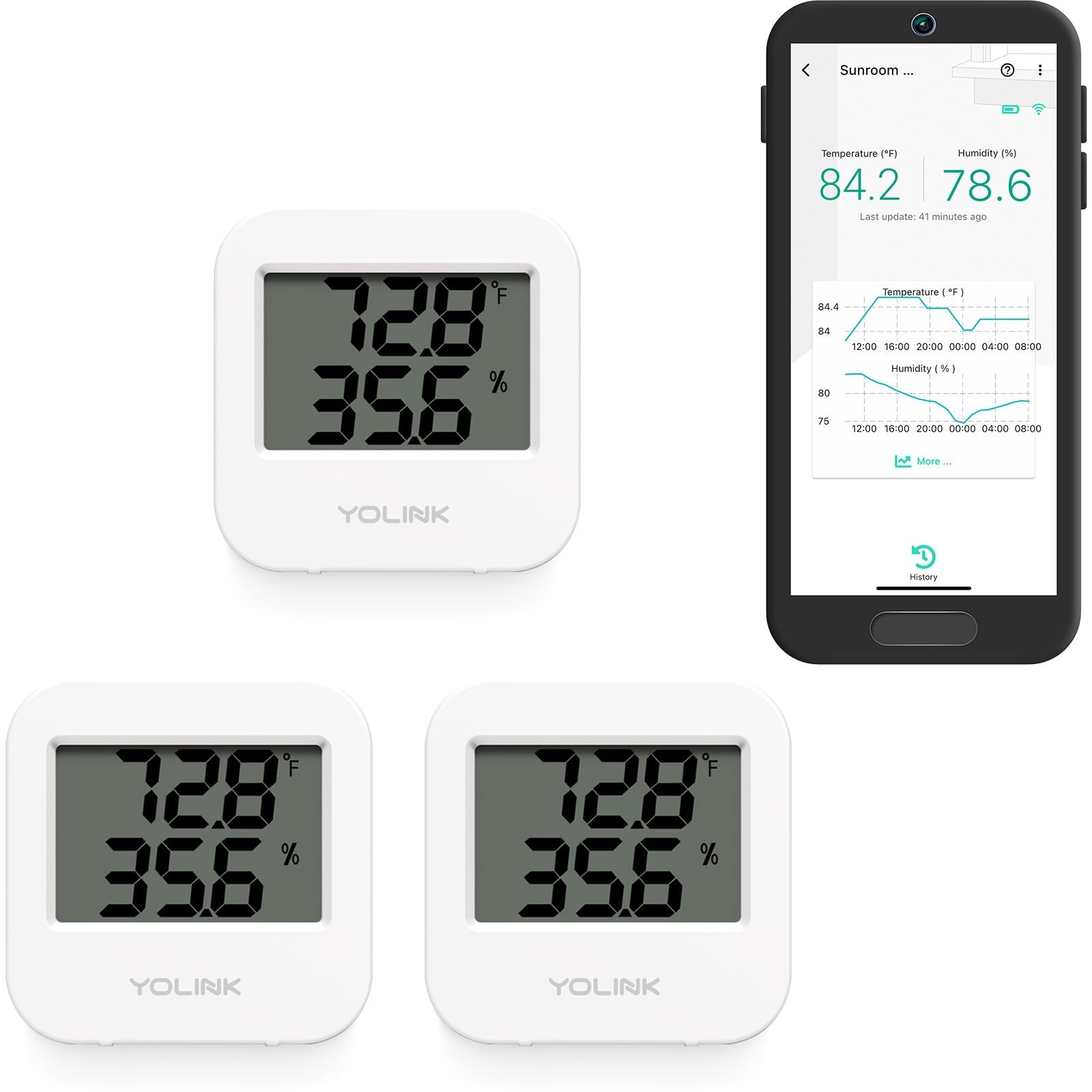 Smart Wireless Temperature & Humidity Sensor, 3-Pack, Wide Temp Range for Fri…