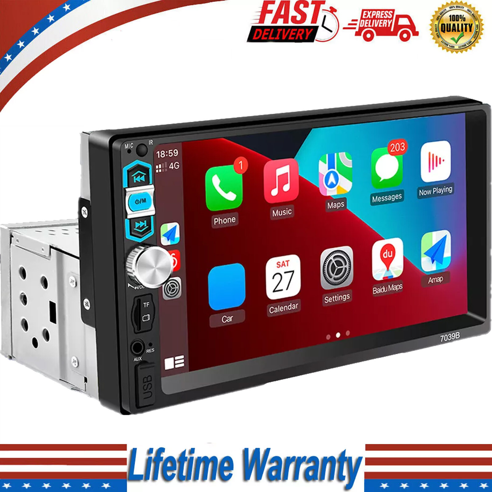 For FM Player Auto Apple Carplay Android Car Stereo Radio Bluetooth Touch Screen