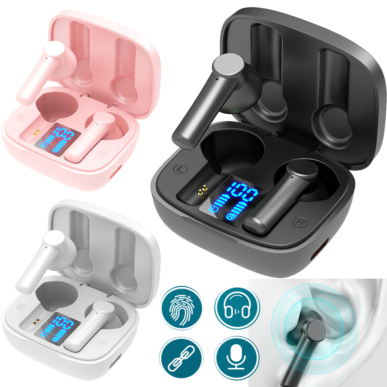 Bluetooth Headset Wireless Stereo Music Earphones Double Earbuds For Cell Phones