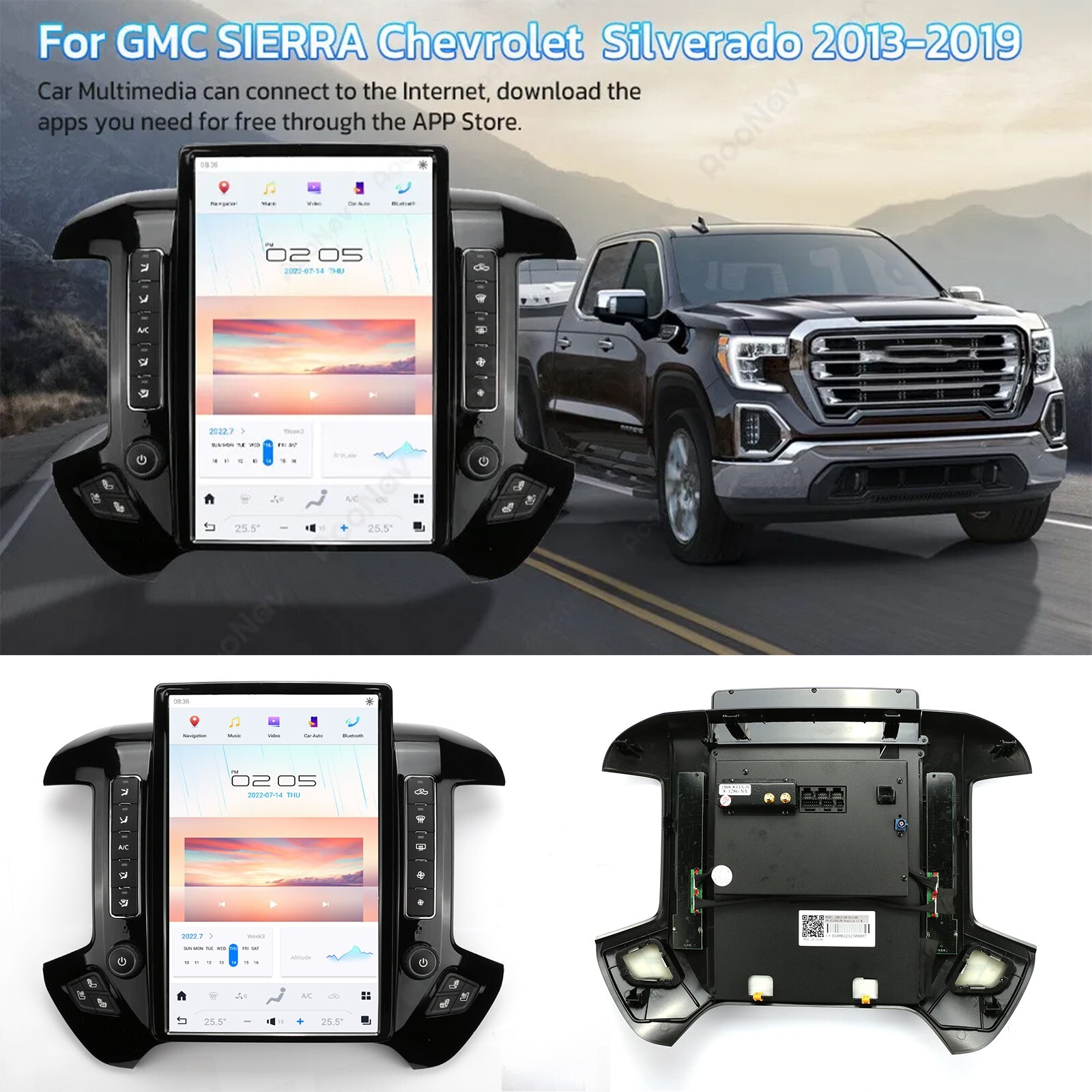 14.4″ Vertical Tesla Screen Carplay For Chevrolet Silverado GMC Sierra 2014-2018