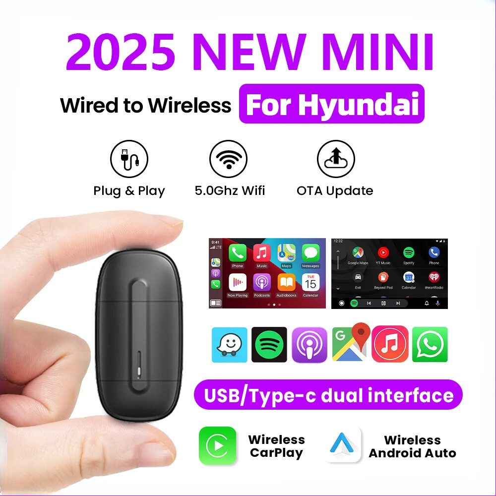 Wireless Android Auto Adapter Carplay USB Type-C 2in1 Smart Dongle Plug and Play