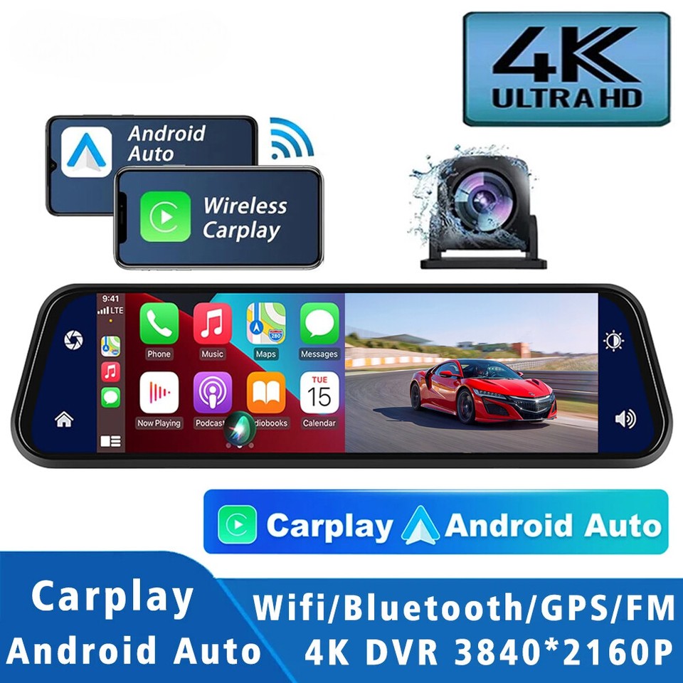 10Inch 4K 2160P Car DVR Carplay Android Auto 5G WIFI GPS Dash Cam Drive Recorder