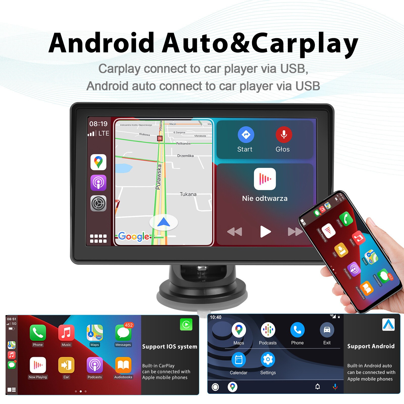 7 inch portable MP5 player Bluetooth large screen car monitor w/wireless carplay