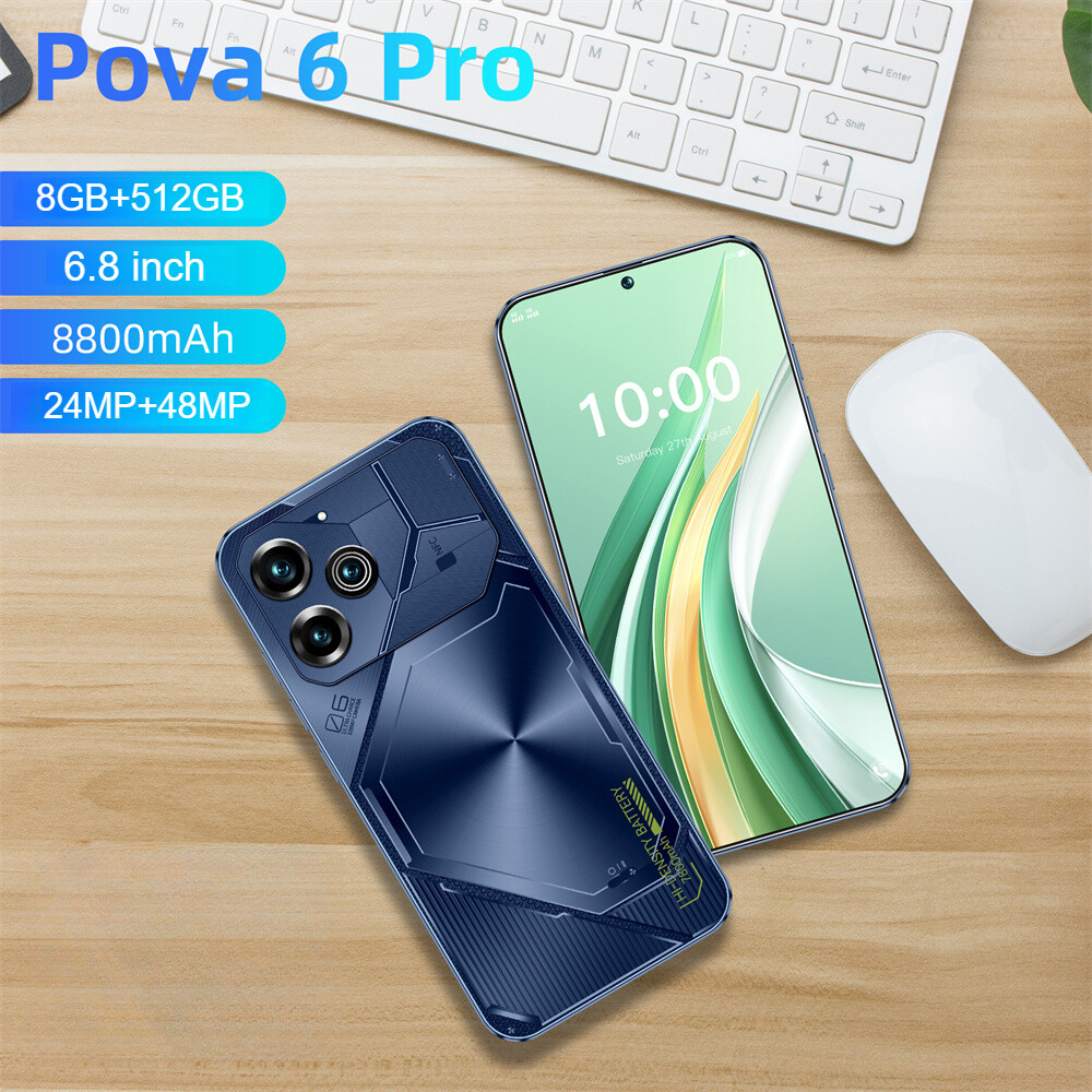 Pova 6 Pro Smartphone Factory Unlocked 6.8″ HD Android 8+512GB Dual SIM