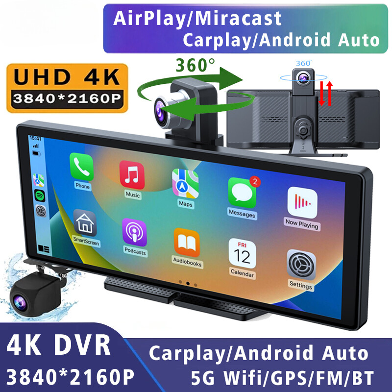 10.26 Inch Car DVR 4K Camera Wireless Carplay Android Dash Cam Video Recorder