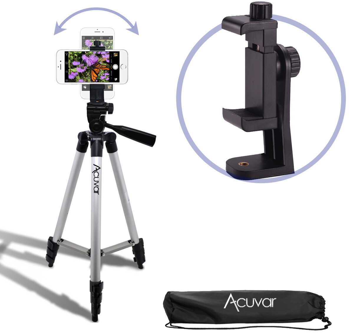 50″ Adjustable Camera Tripod with 360° Rotating Phone Mount Holder Universal Fit