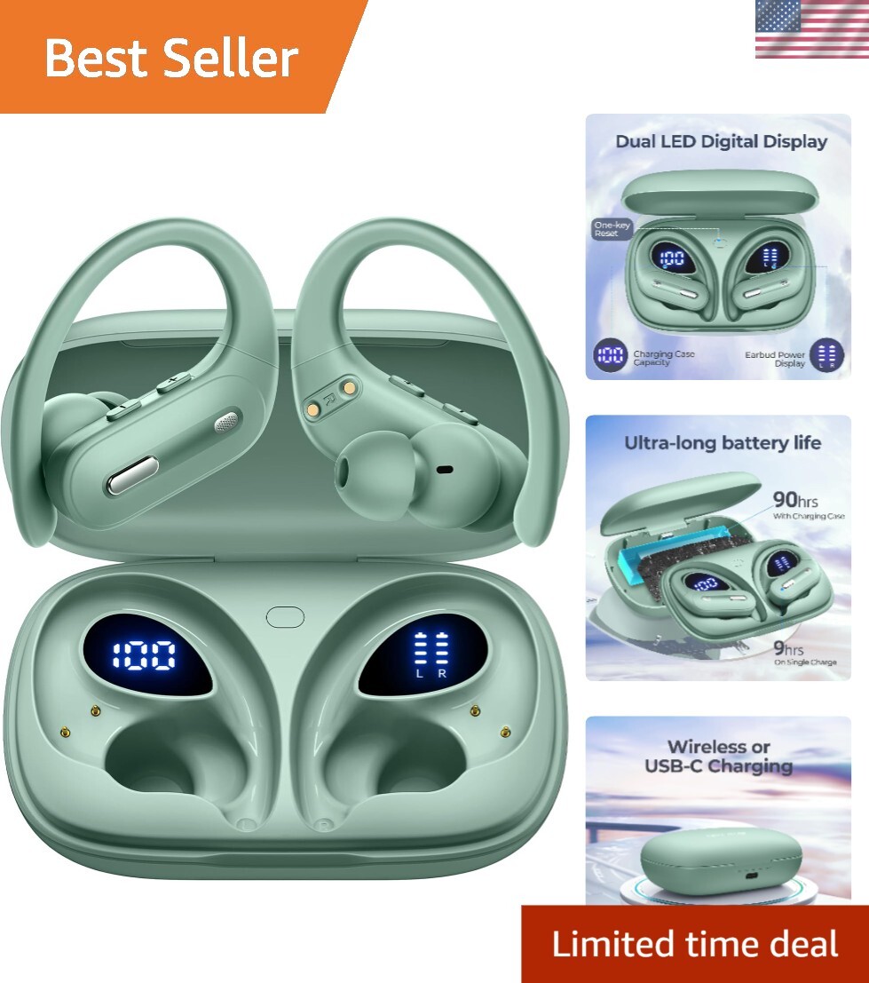 Mint Green Bluetooth 5.3 Wireless Earbuds with 90 Hours Playtime & Charging Case