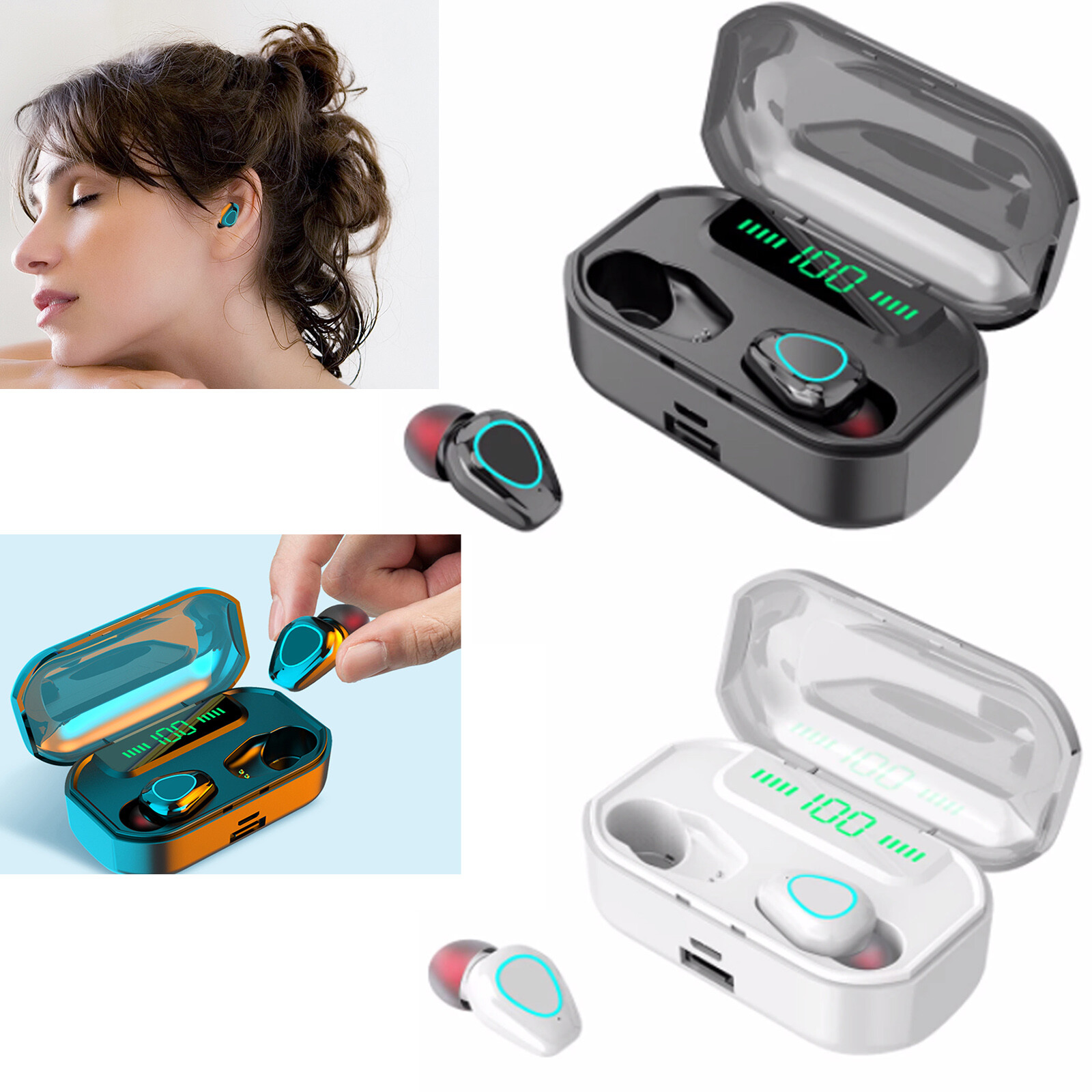 Wireless Bluetooth Earbuds Stereo Mini Earphones Headphones with Charging Case