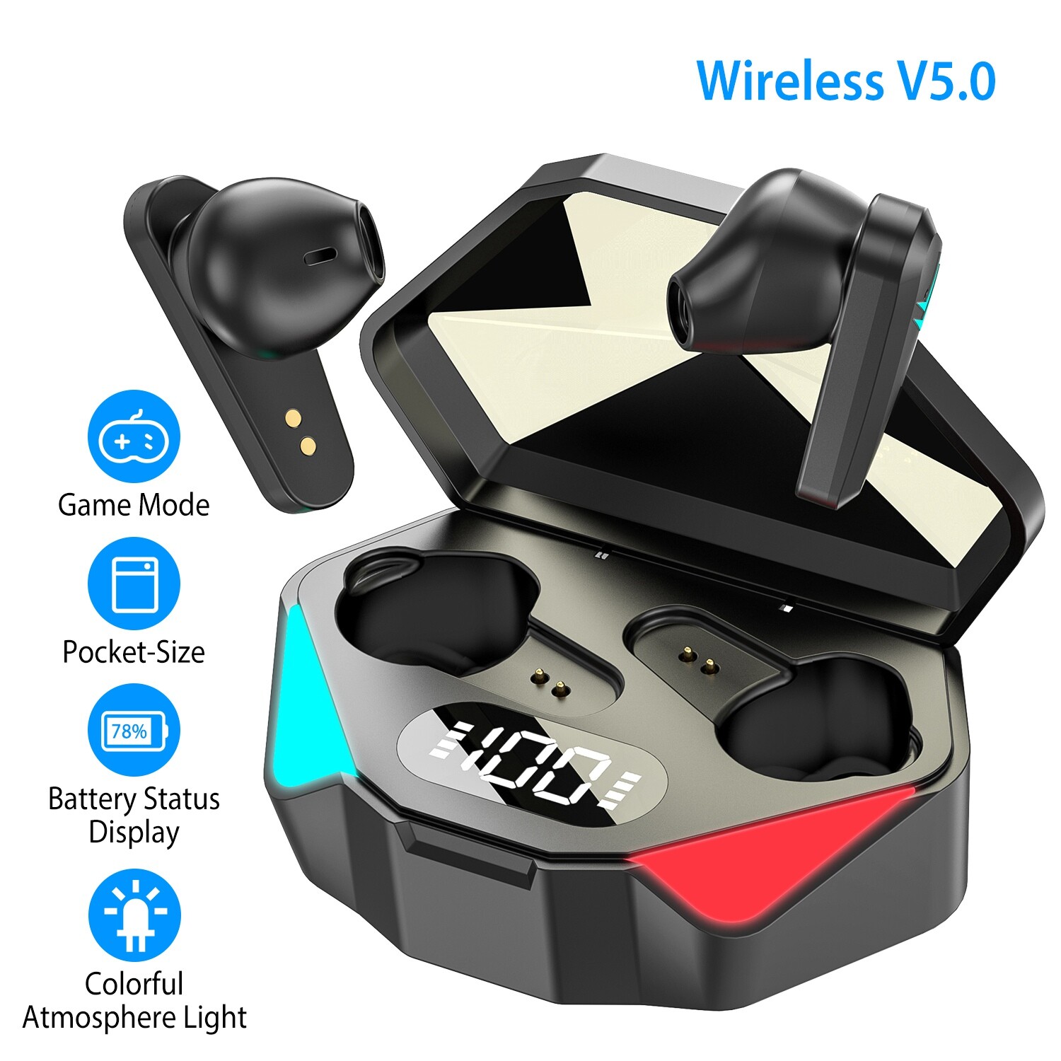 Wireless Earbuds Headphone in-Ear TWS 5.0 Earphone Headset +Charging Case Black