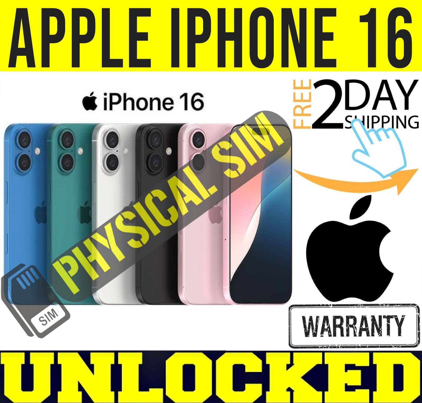 APPLE IPHONE 16 128GB 256GB (FACTORY UNLOCKED) ✅PHYSICAL SIM TRAY✅ A3287❖SEALED❖